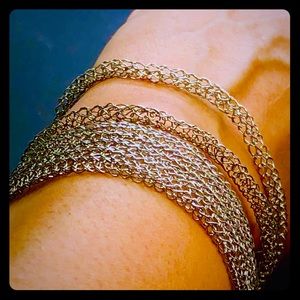 Silver Multi-strand crochet handmade bracelet set
